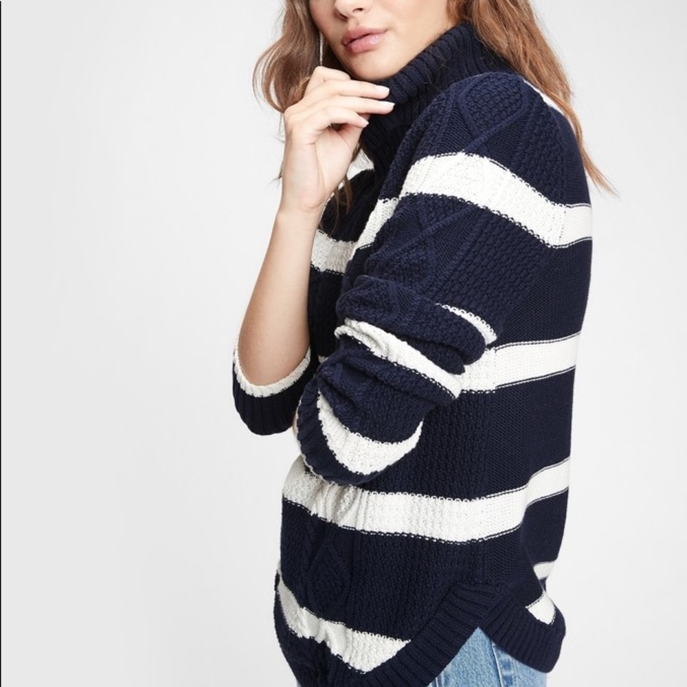 Gap Blue Striped Chunky Turtleneck Sweater